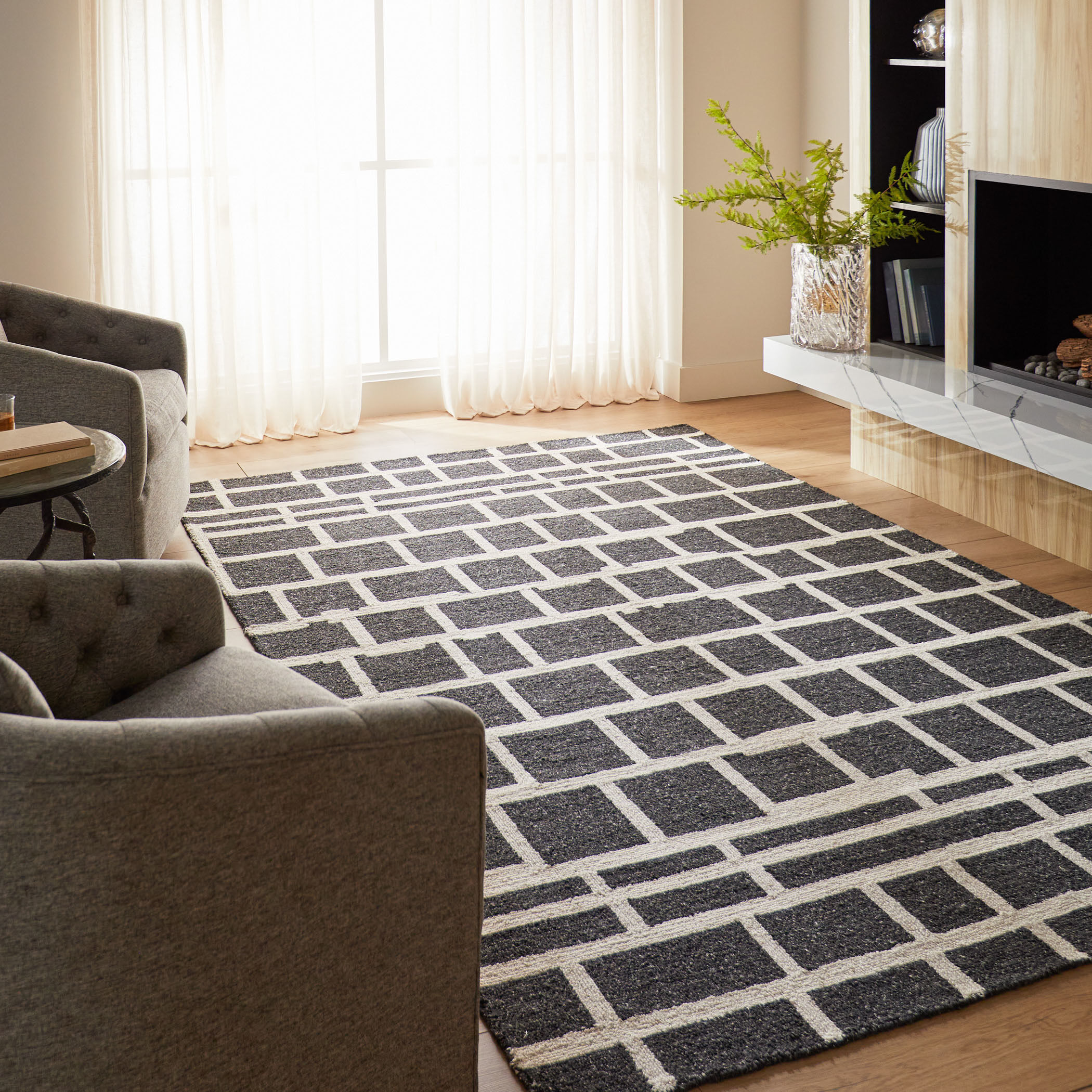 Contemporary Luxe 36 X 24 inch Black/White Rug in 2 x 3