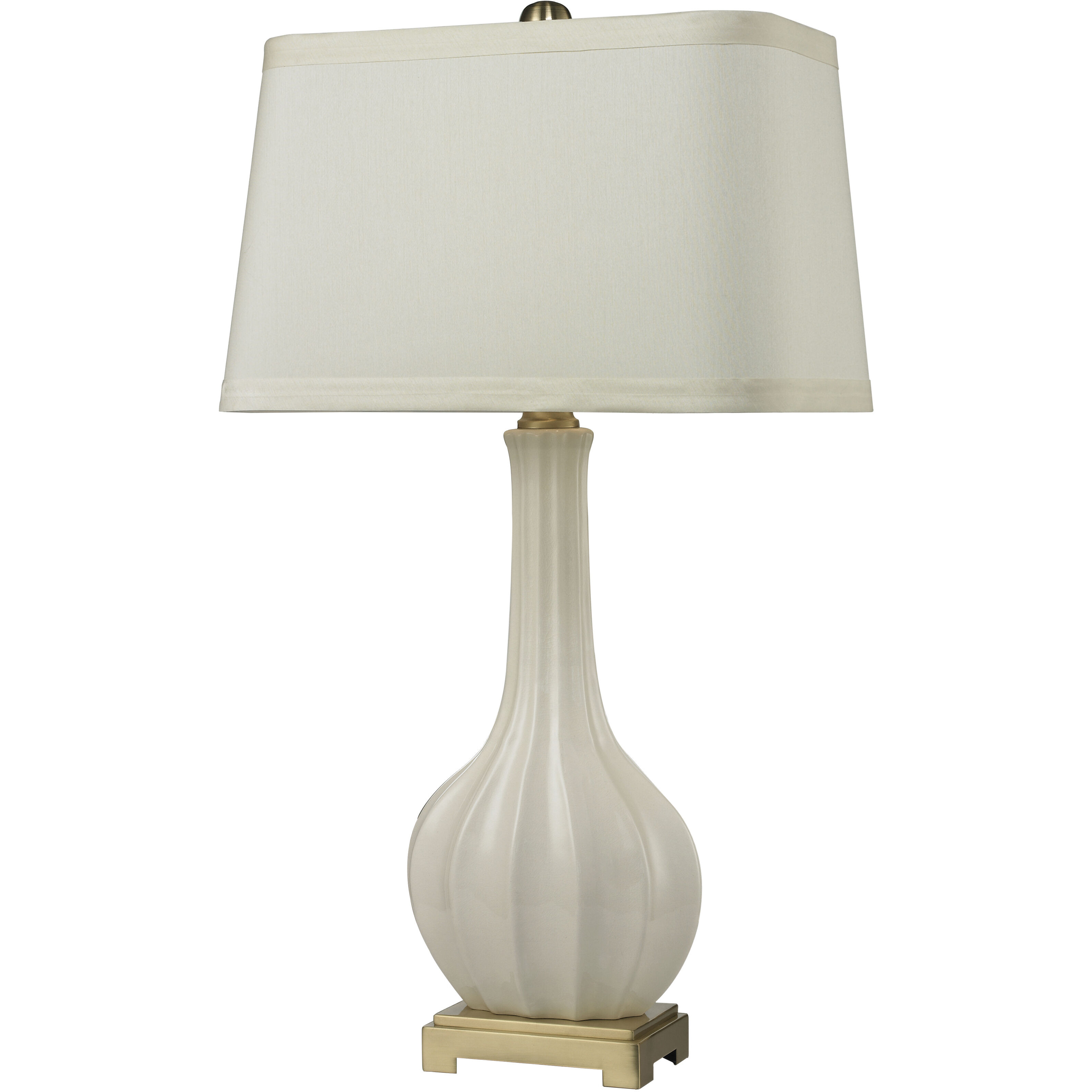 Fluted Ceramic 34 inch 150 watt White with Aged Brass Table Lamp Portable Light