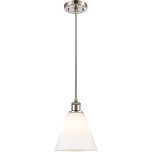 Ballston Cone LED 8 inch Brushed Satin Nickel Mini Pendant Ceiling Light in Matte White Glass, Black Textured