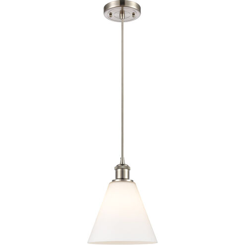Ballston Cone LED 8 inch Brushed Satin Nickel Mini Pendant Ceiling Light in Matte White Glass