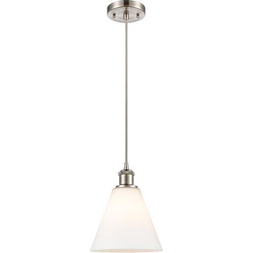 Ballston Cone LED 8 inch Brushed Satin Nickel Mini Pendant Ceiling Light in Matte White Glass, Black Textured