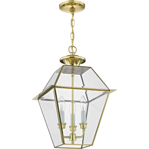 Westover 3 Light 12 inch Polished Brass Outdoor Pendant Lantern
