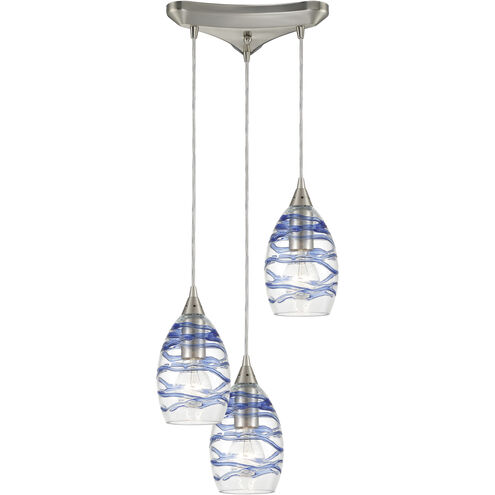 Vines 3 Light 12 inch Satin Nickel Multi Pendant Ceiling Light in Triangular Canopy, Configurable
