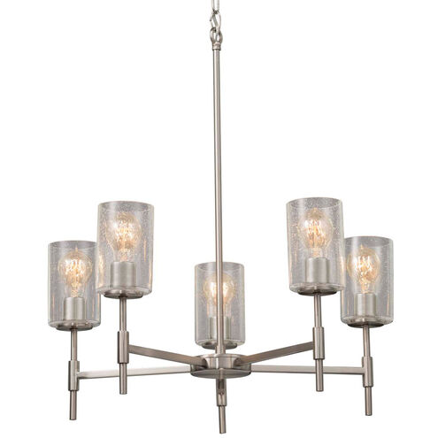 Fusion 5 Light 24 inch Polished Chrome Chandelier Ceiling Light in Square with Flat Rim, Incandescent, Seeded