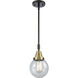 Franklin Restoration Beacon LED 6 inch Black Antique Brass Mini Pendant Ceiling Light in Seedy Glass