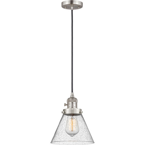 Franklin Restoration Cone 1 Light 8 inch Brushed Satin Nickel Mini Pendant Ceiling Light in Incandescent, Seedy