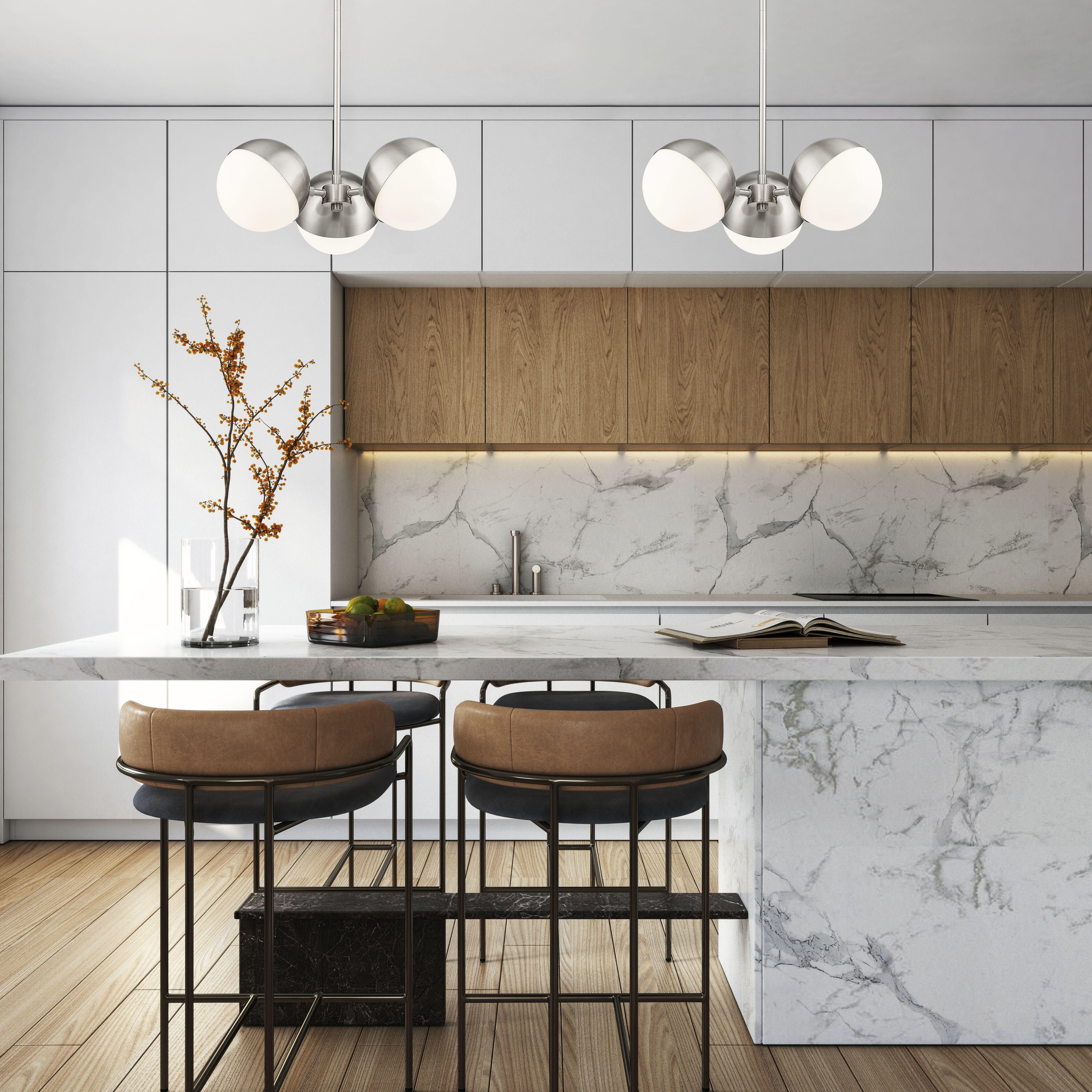 Realm Sphere 3 Light 17.25 inch Brushed Nickel Chandelier Ceiling Light