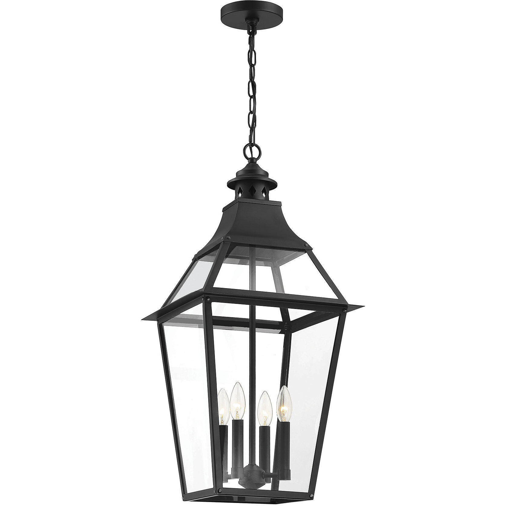 Jackson 4 Light 14 inch Black with Gold Highlights Outdoor Hanging Lantern
