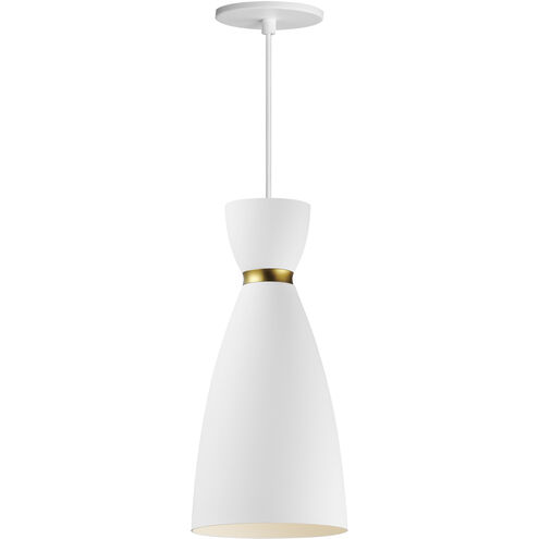 Carillon 1 Light 7 inch White with Satin Brass Mini Pendant Ceiling Light in White and Satin Brass, Elongated