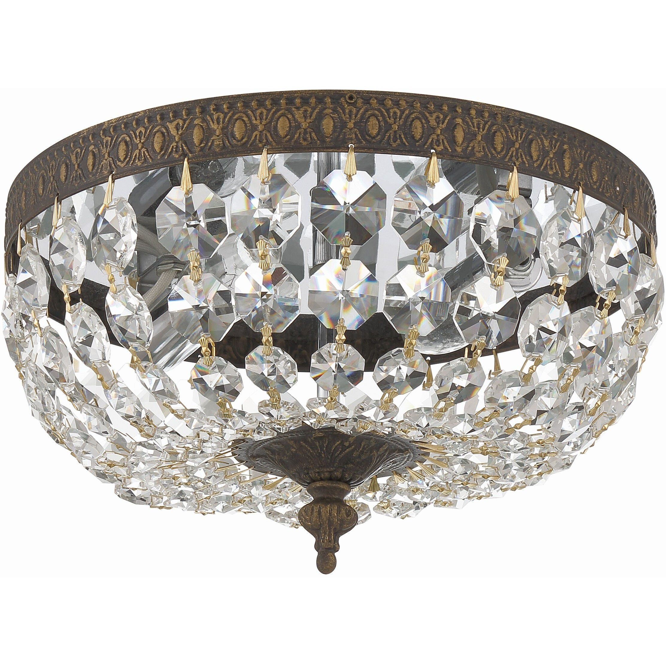 Waltham 2 Light 10 inch English Bronze Flush Ceiling Light in Clear Italian