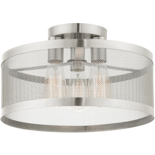 Industro 3 Light 15 inch Brushed Nickel Semi Flush Ceiling Light