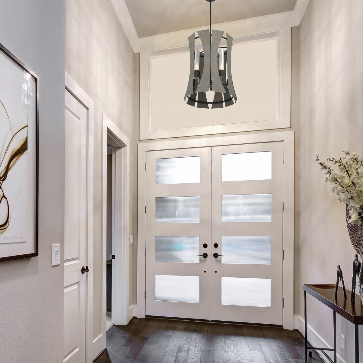 Pennino LED 18 inch Matte Black with Grey Wood Chandelier Ceiling Light