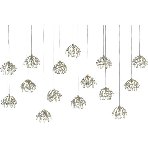 Crystal Bud 15 Light 48 inch Painted Silver/Contemporary Silver Leaf Multi-Drop Pendant Ceiling Light