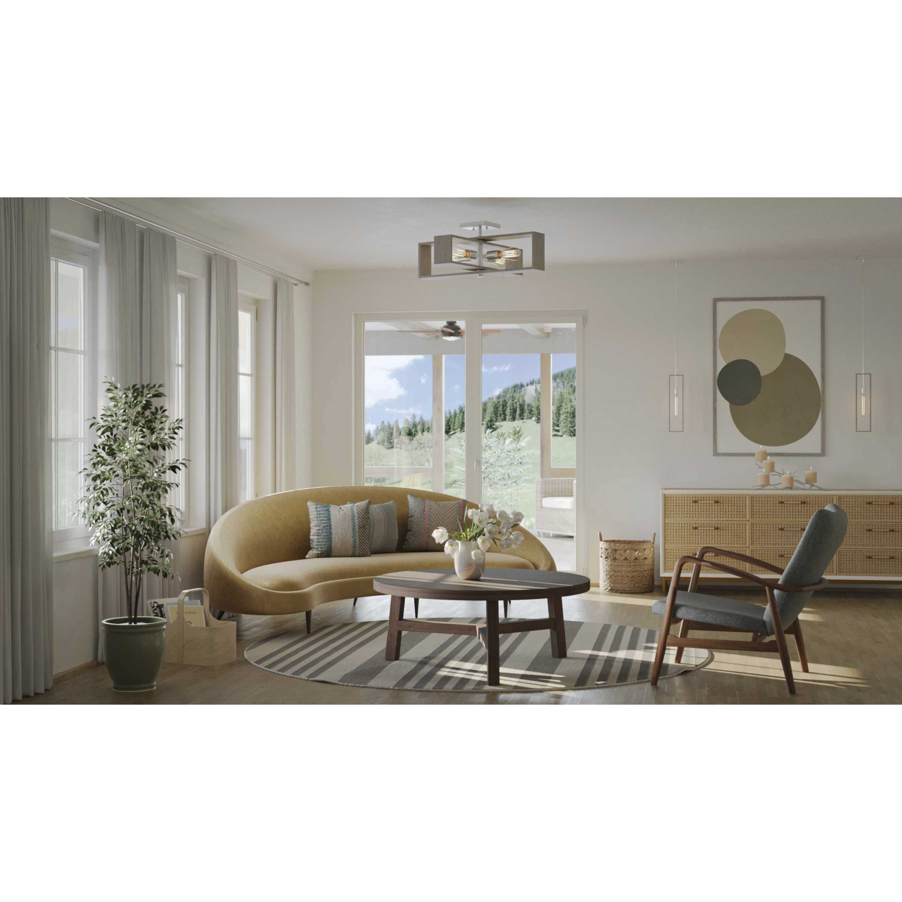 Boundary 4 Light 24 inch Brushed Nickel Semi-Flush Mount Ceiling Light, Design Series