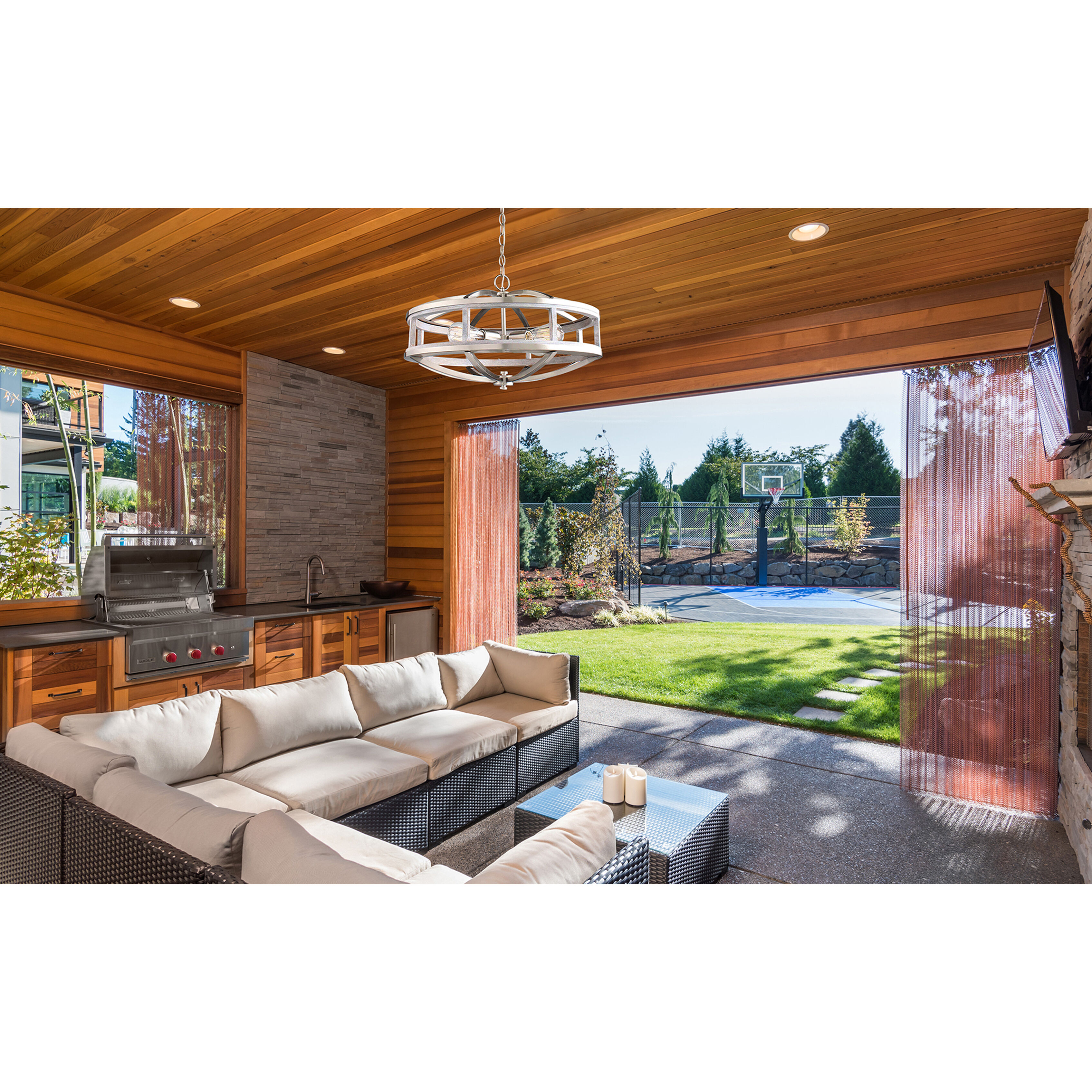 Montrose 4 Light 19 inch Acacia Wood and Brushed Nickel Chandelier Ceiling Light