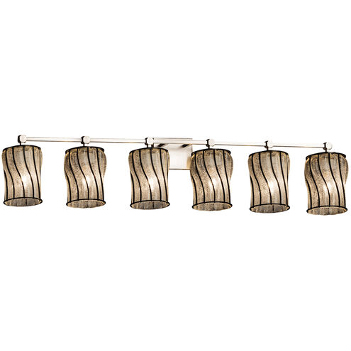 Wire Glass LED 49 inch Brushed Nickel Bath/Vanity Wall Light in Swirl with Clear Bubbles, Cylinder with Flat Rim