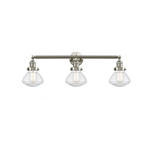 Franklin Restoration Olean 3 Light 31 inch Brushed Satin Nickel Bath Vanity Light Wall Light in Seedy Glass, Franklin Restoration