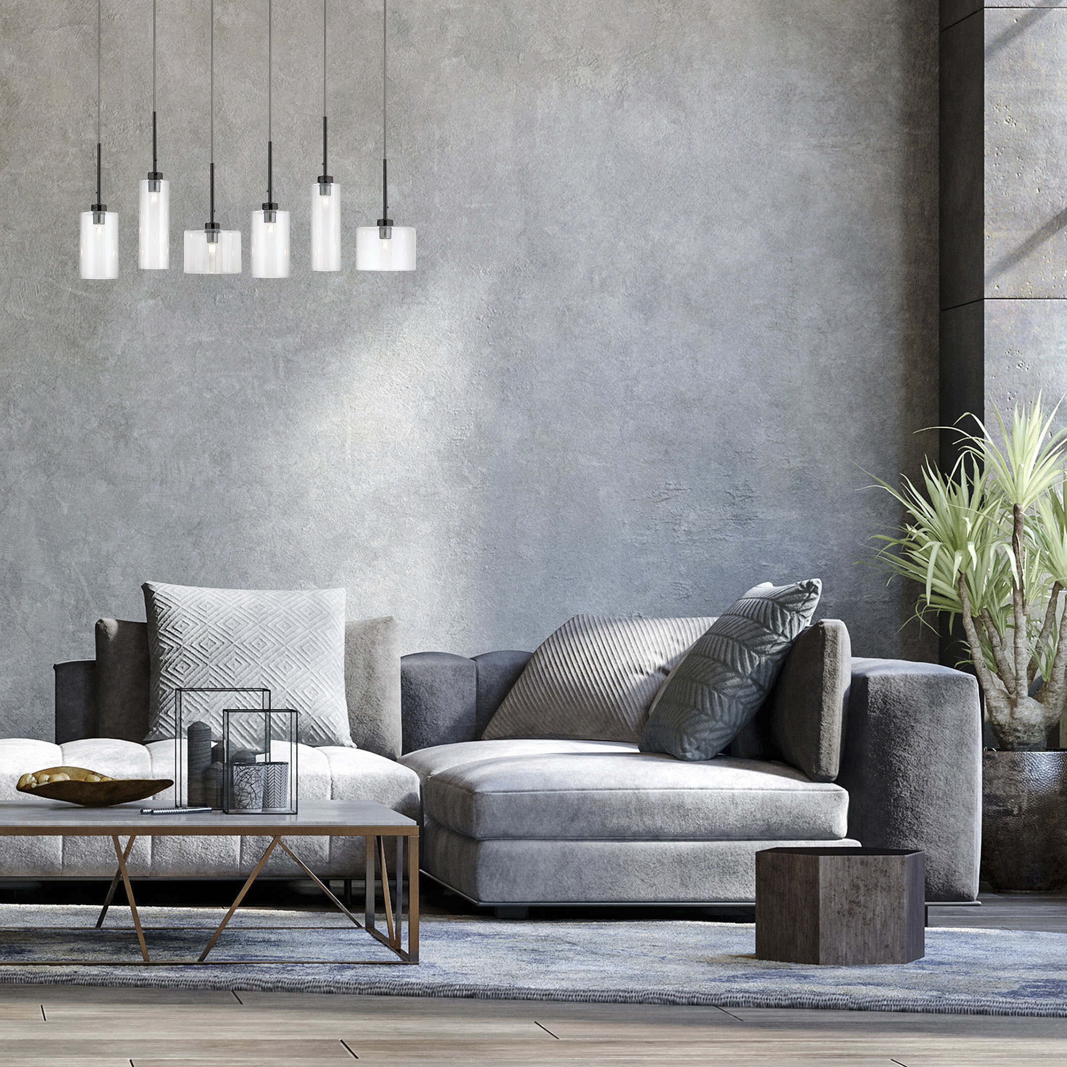 Industrial Chic 6 Light 29 inch Matte Black Pendant Ceiling Light