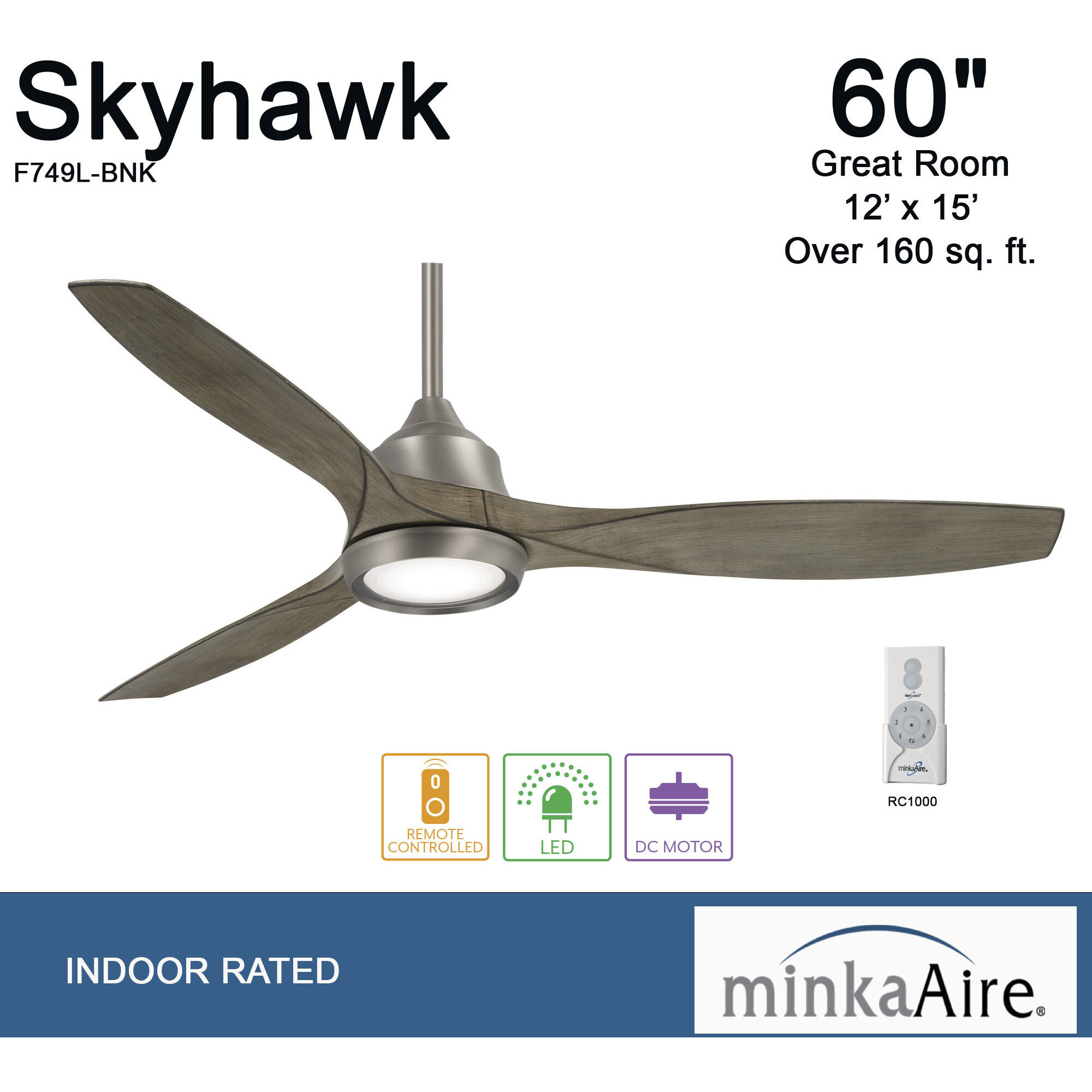Minka-Aire F749L-BNK Skyhawk 60 inch Burnished Nickel with Minka-Aire F749L-BNK Skyhawk 60 inch Burnished Nickel with