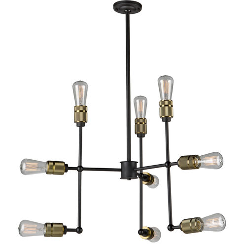 Jersey 9 Light 25.25 inch Vintage Brass Linear Chandelier Ceiling Light