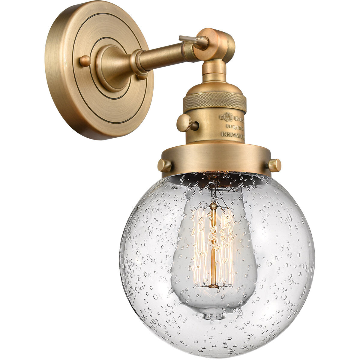 Franklin Restoration Beacon 1 Light 6 inch Brushed Brass Sconce Wall Light in Seedy Glass, Franklin Restoration