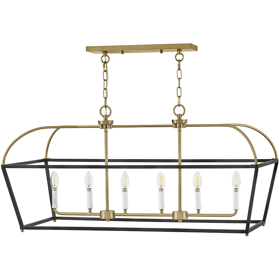 Tate 6 Light 40 inch Black with Lacquered Brass Chandelier Ceiling Light