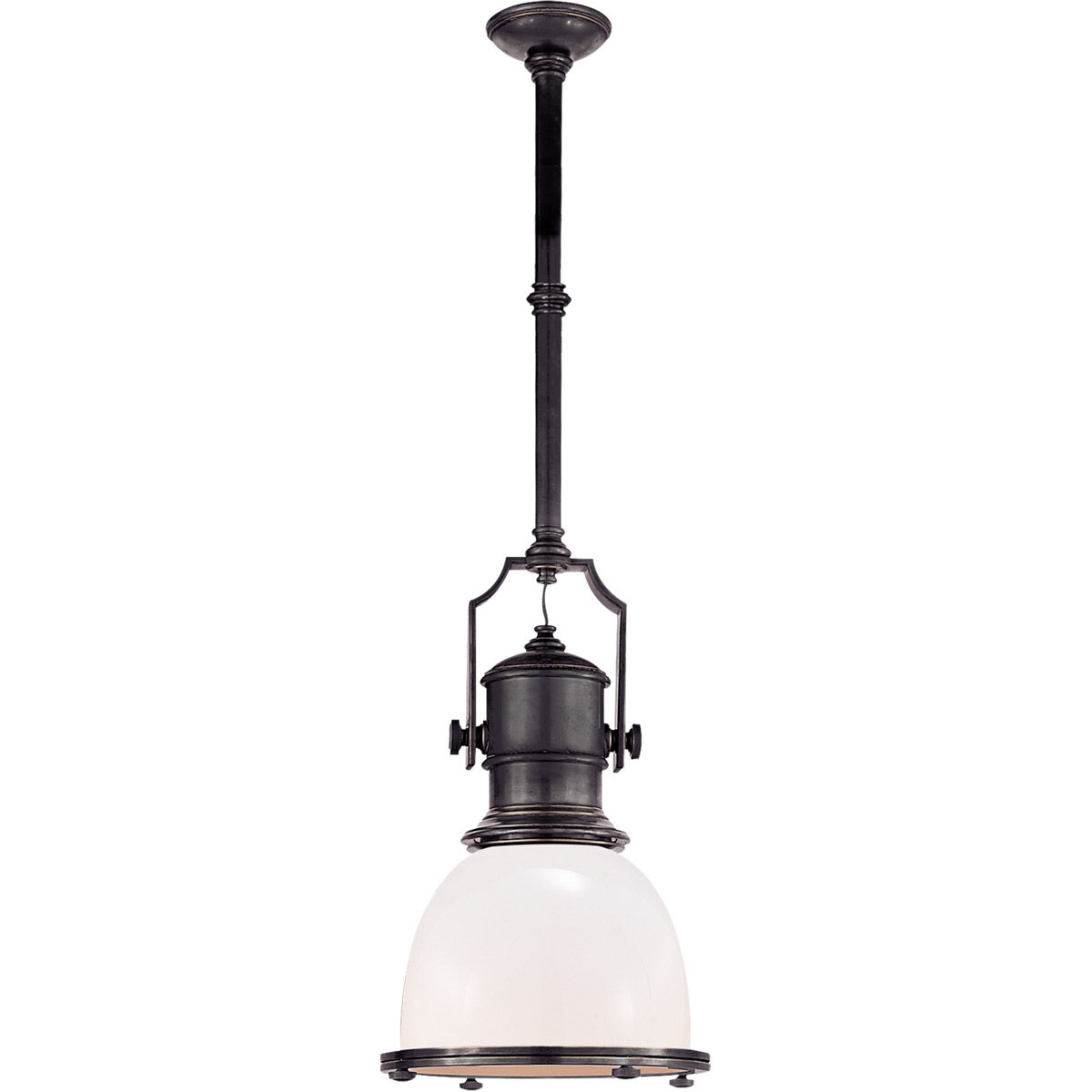 Chapman & Myers Country Industrial 1 Light 14 inch Bronze Pendant Ceiling Light in White Glass, Small