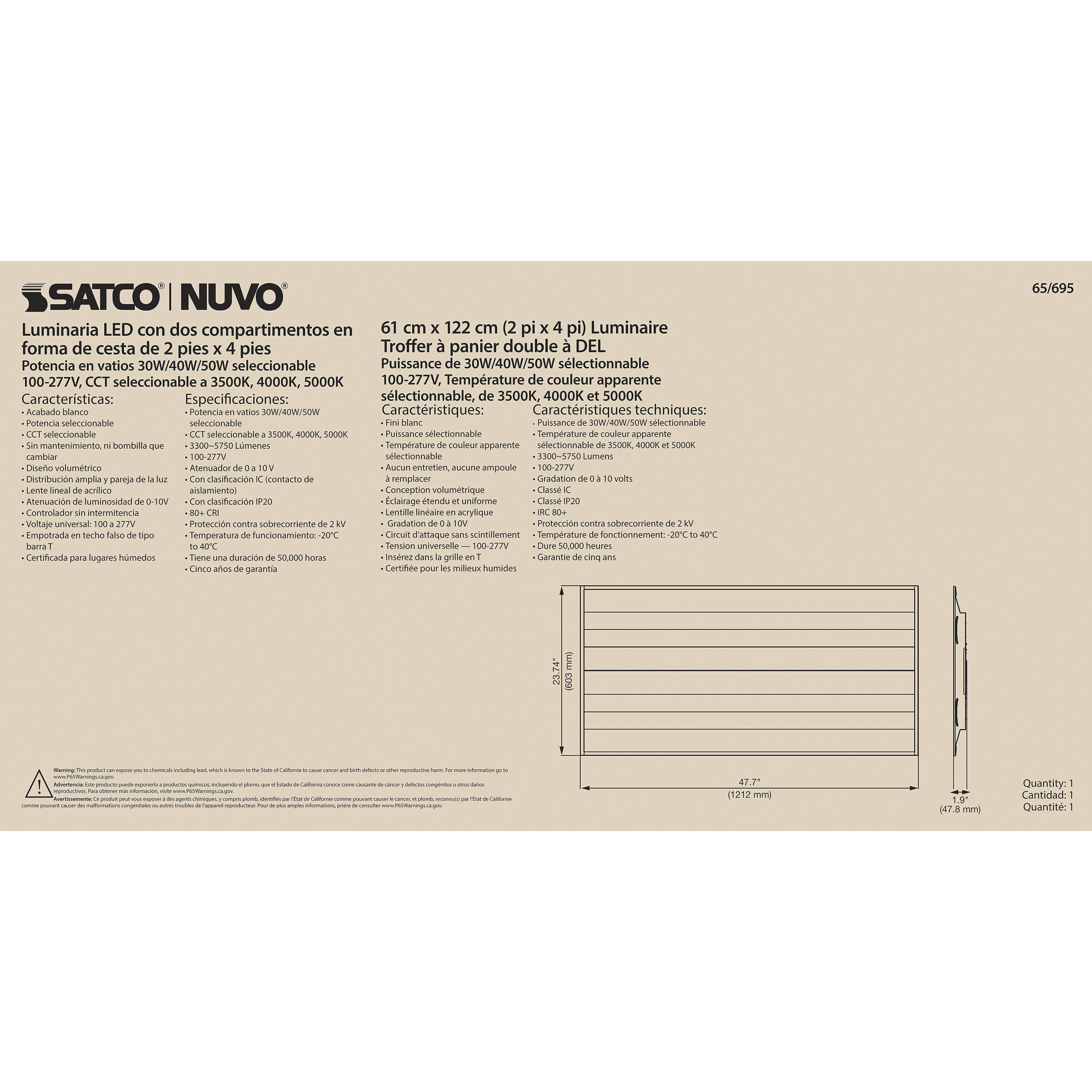 Brentwood LED 24 inch White Troffer Ceiling Light, Double Basket