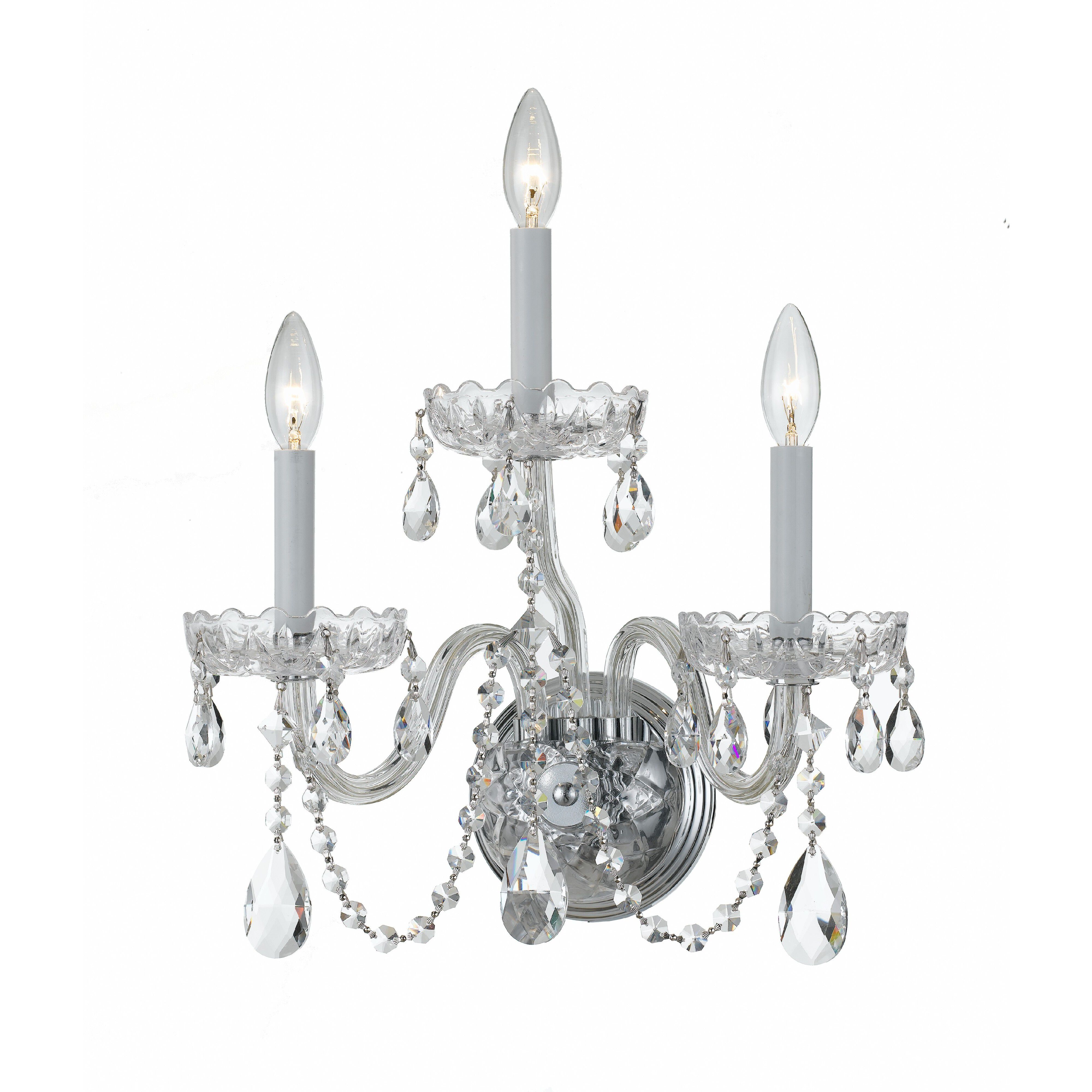 Traditional Crystal Sconce Wall Light in Clear Swarovski Strass, Polished Chrome