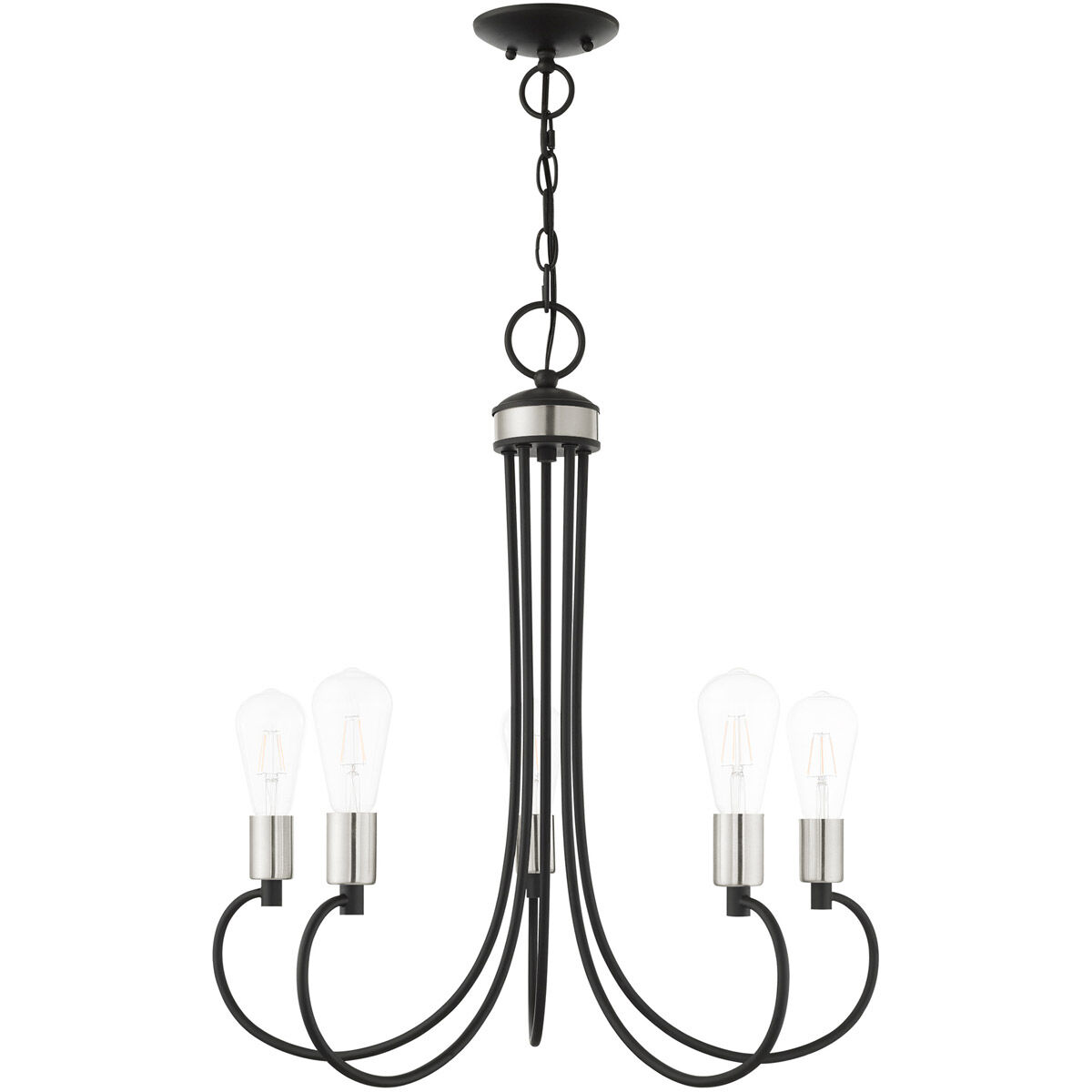 Bari 5 Light 25 inch Black with Brushed Nickel Accents Chandelier Ceiling Light