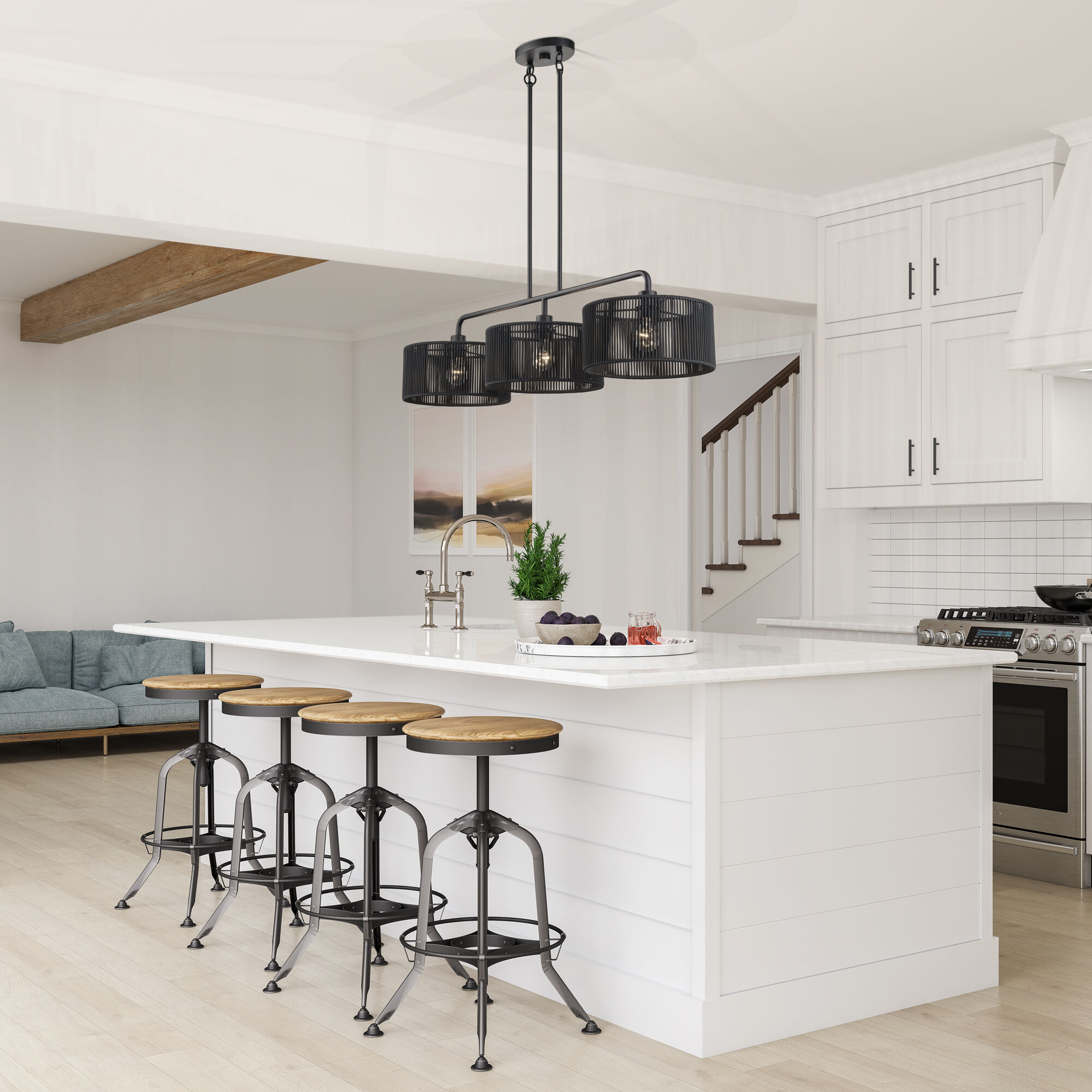 Acordia 3 Light 46 inch Black Linear Chandelier Ceiling Light, Extra Large