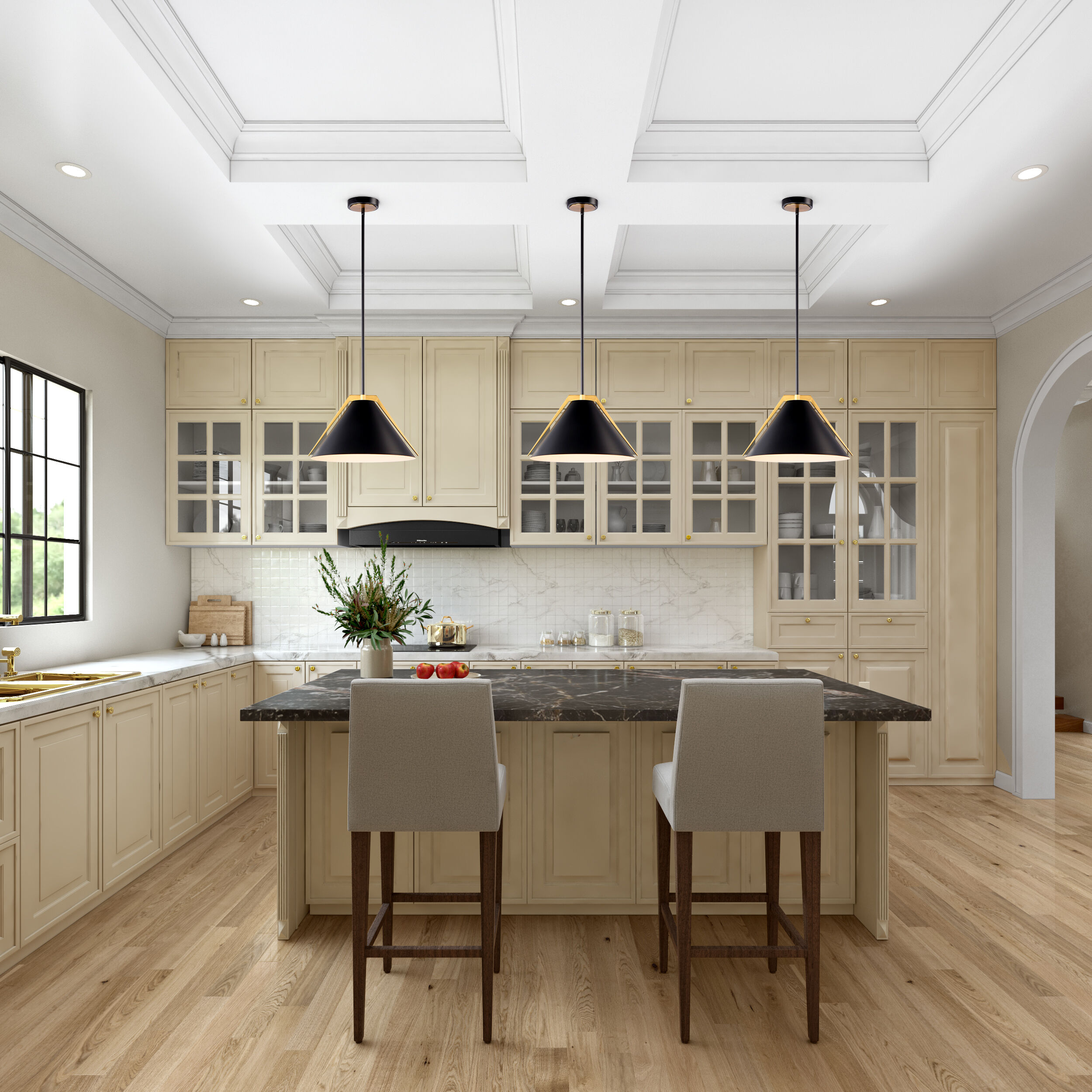 Baltic LED 15 inch Black and Brushed Brass Pendant Ceiling Light