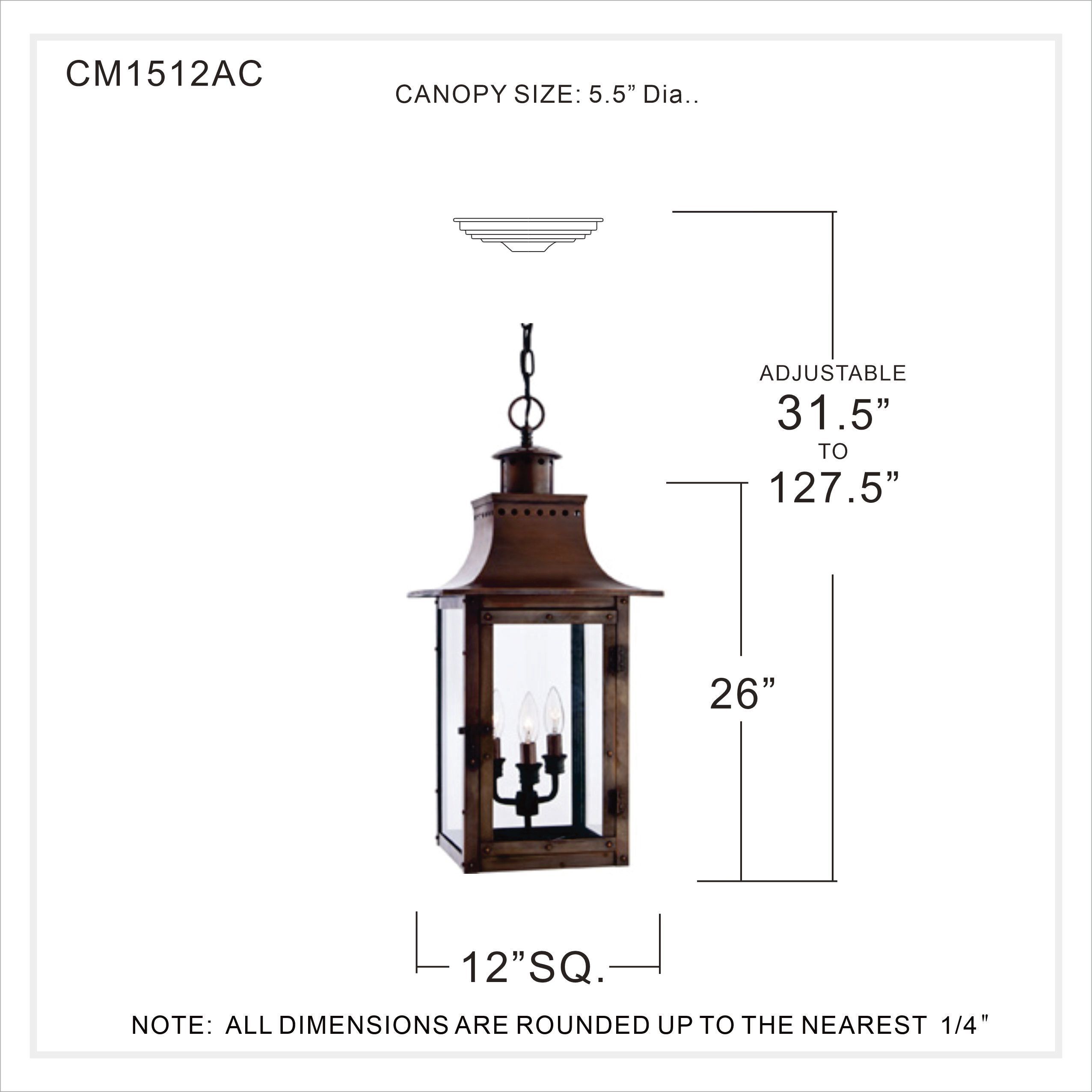 Chalmers 3 Light 12 inch Aged Copper Mini Pendant Ceiling Light, Small
