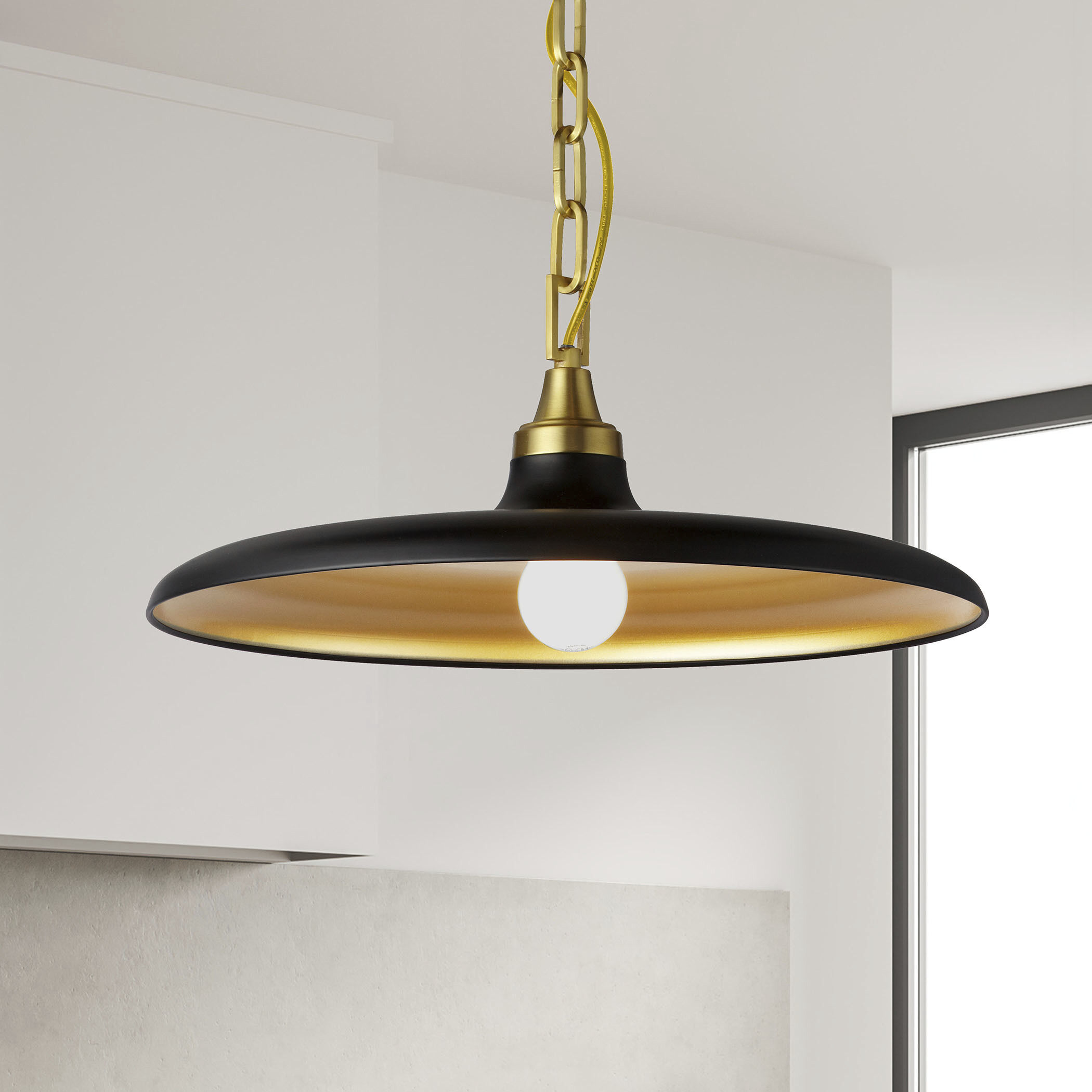 Quentin LED 18 inch Aged Brass Pendant Ceiling Light in Matte Black/Gold