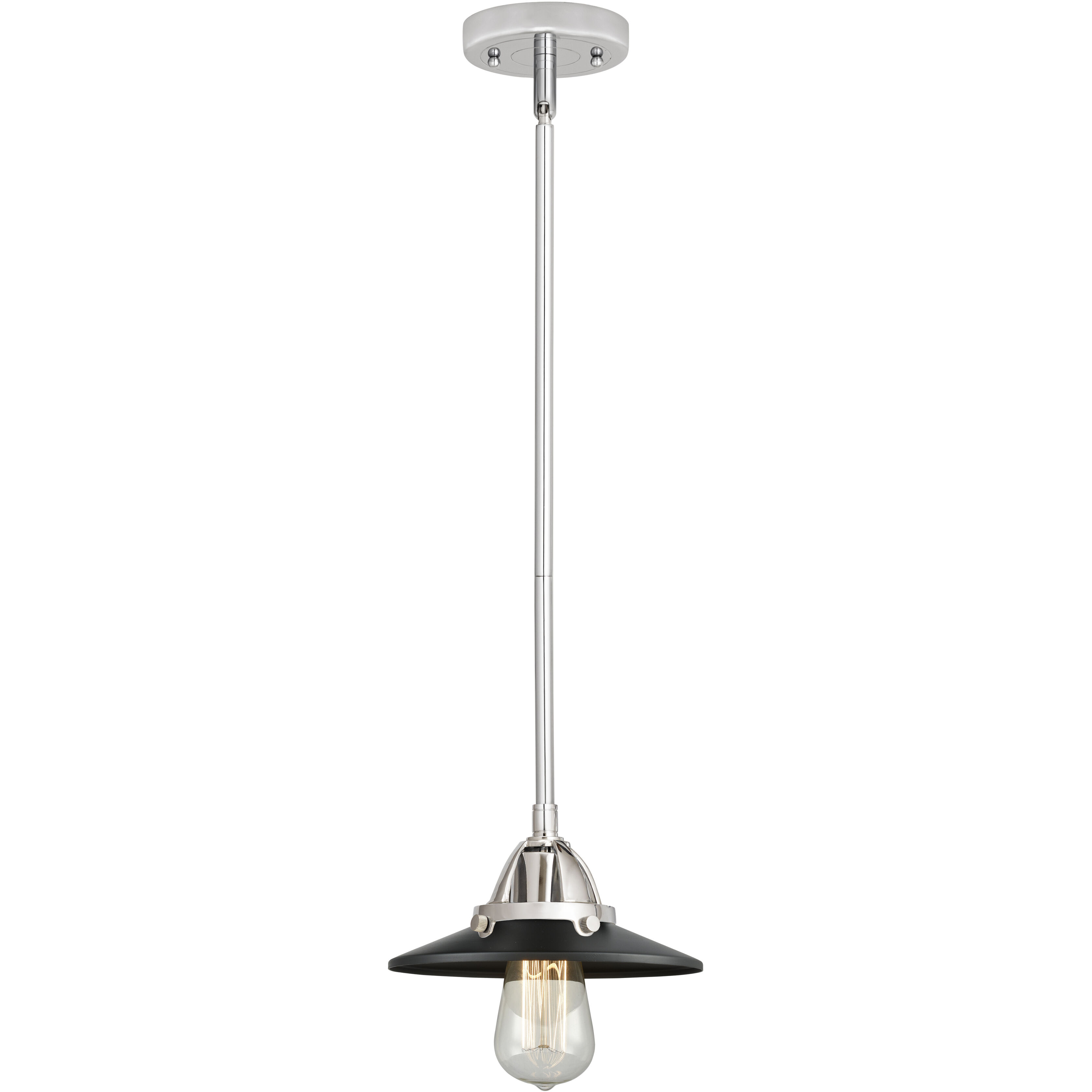 Nouveau 2 Railroad 1 Light 8 inch Polished Chrome Mini Pendant Ceiling Light in Incandescent, Matte Black