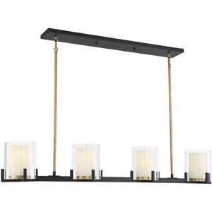 Eaton 4 Light 48 inch Matte Black with Warm Brass Accents Linear Chandelier Ceiling Light
