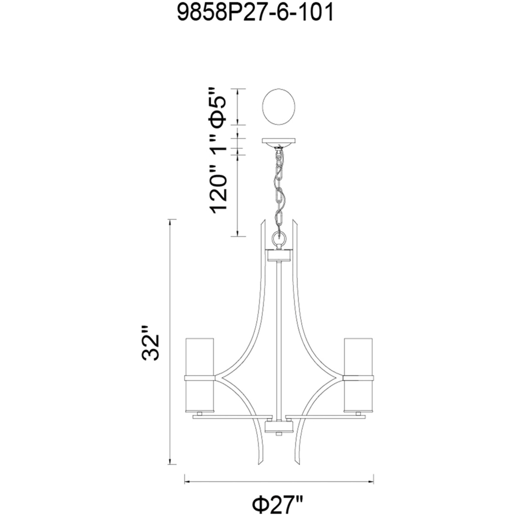 Vanna 6 Light 27 inch Black Up Chandelier Ceiling Light