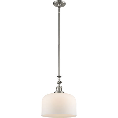 Franklin Restoration Bell LED 12 inch Brushed Satin Nickel Mini Pendant Ceiling Light in Matte White, Franklin Restoration