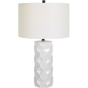 Honeycomb 26.5 inch 150 watt Gloss White Glaze and Satin Black Table Lamp Portable Light