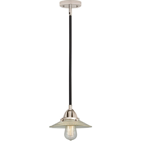 Nouveau 2 Halophane 1 Light 9 inch Black Polished Nickel Mini Pendant Ceiling Light in Clear Halophane Glass