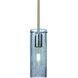 Juni 10 1 Light Satin Nickel Stem Pendant Ceiling Light in Blue Bubble Glass