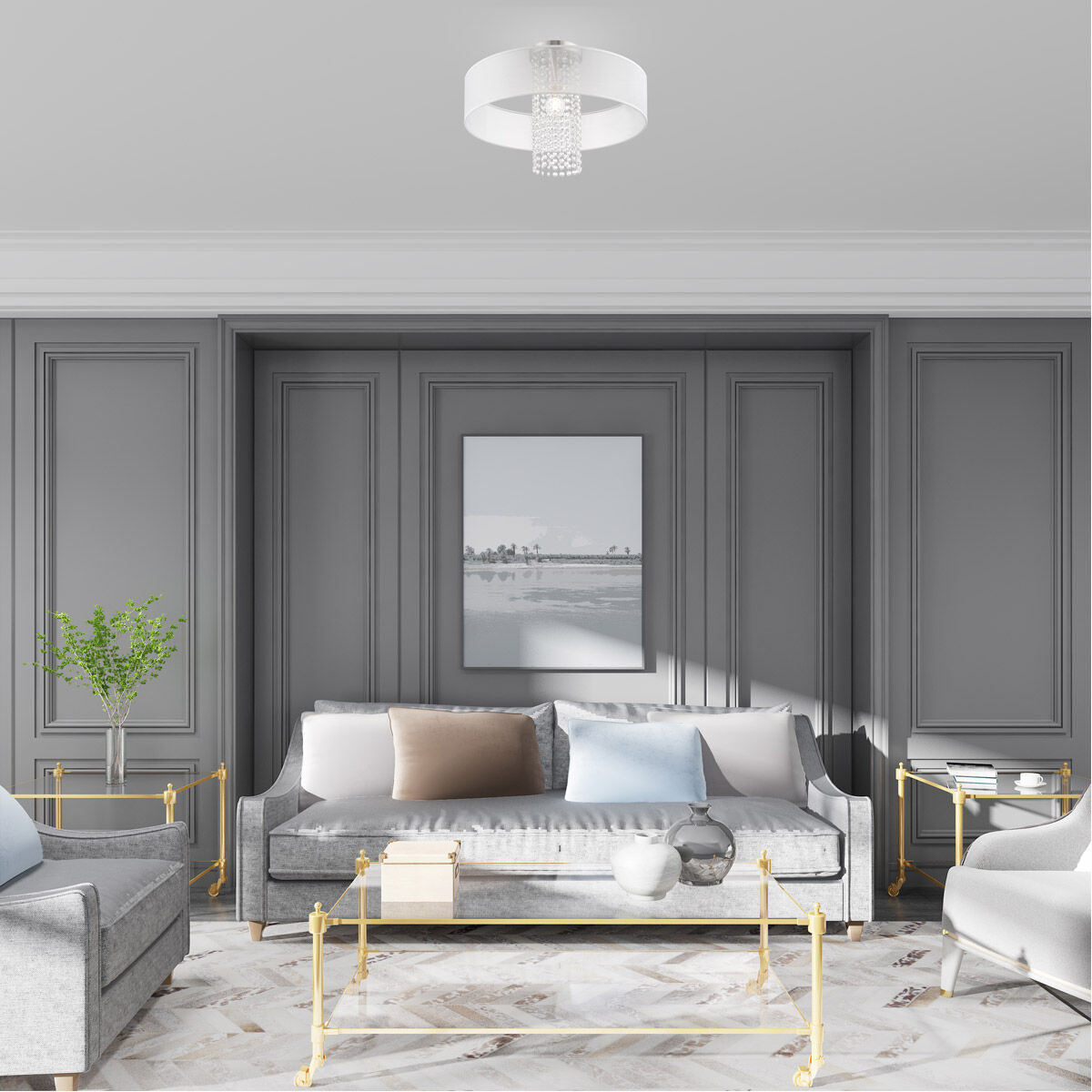 Bella Vista 1 Light 20 inch Brushed Nickel Semi-Flush Mount Ceiling Light