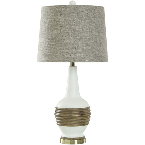 Cameron 32.5 inch 60.00 watt White and Faux Wood Brown and Brass Table Lamp Portable Light