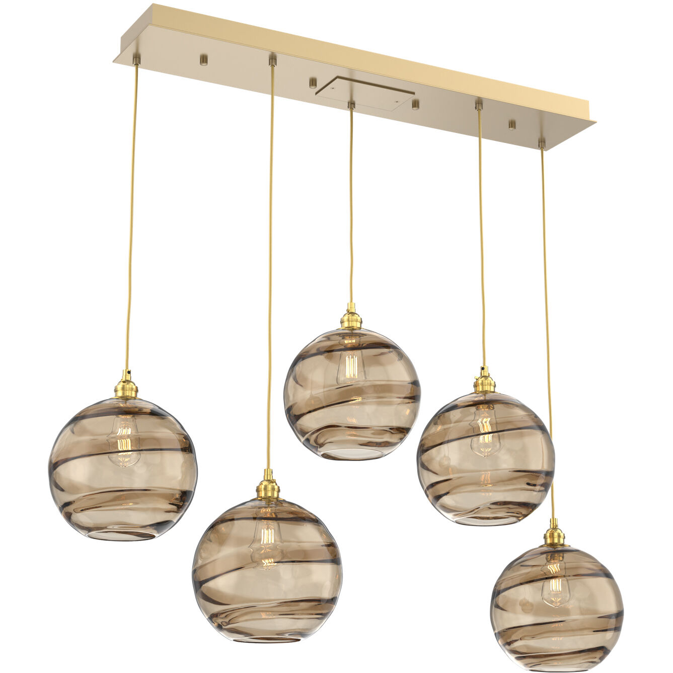 Terra 5 Light Gilded Brass Linear Pendant Ceiling Light in Terra Bronze, Multi-Port