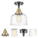 Franklin Restoration Bell LED 8 inch Black Antique Brass Flush Mount Ceiling Light in Clear Deco Swirl Glass