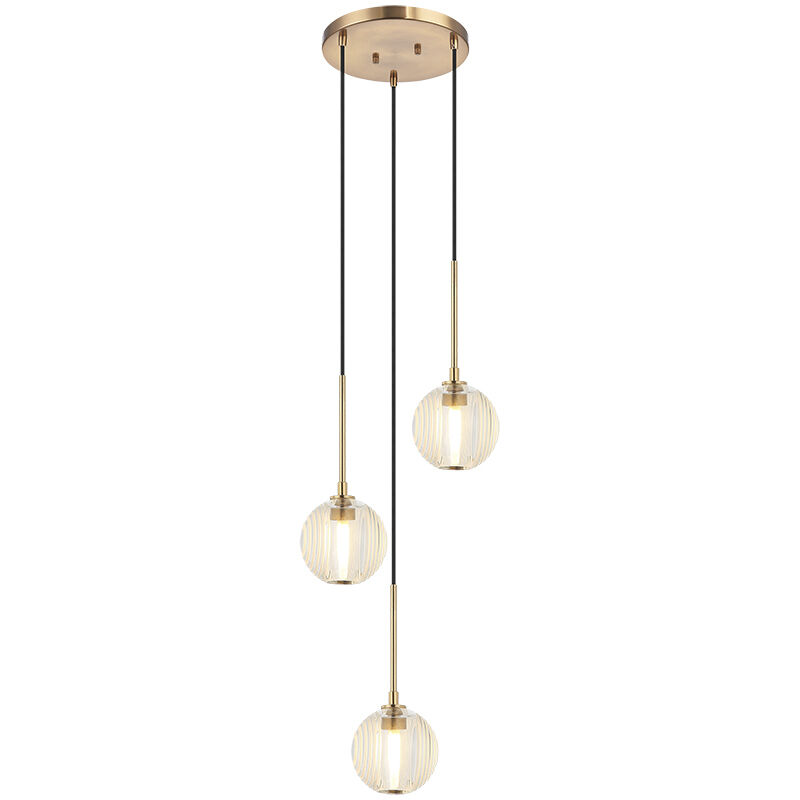 Jemyca 3 Light 12.88 inch Aged Gold Brass Pendant Ceiling Light in Aged Gold Brass and Clear
