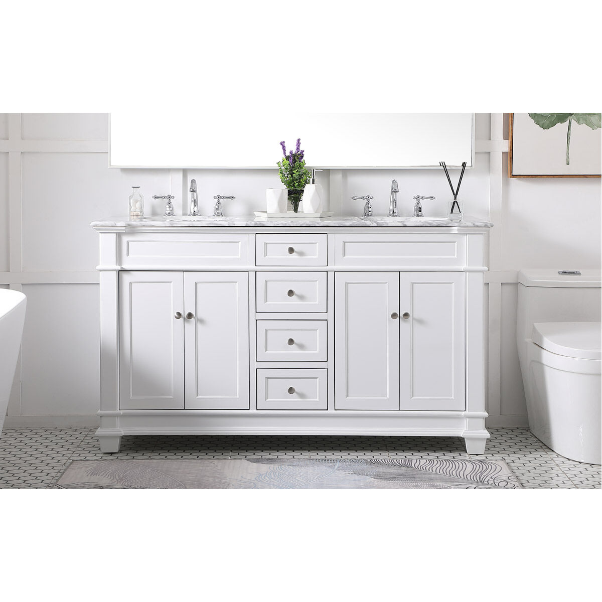 Wesley 60 X 22 X 35 inch White Vanity Sink Set