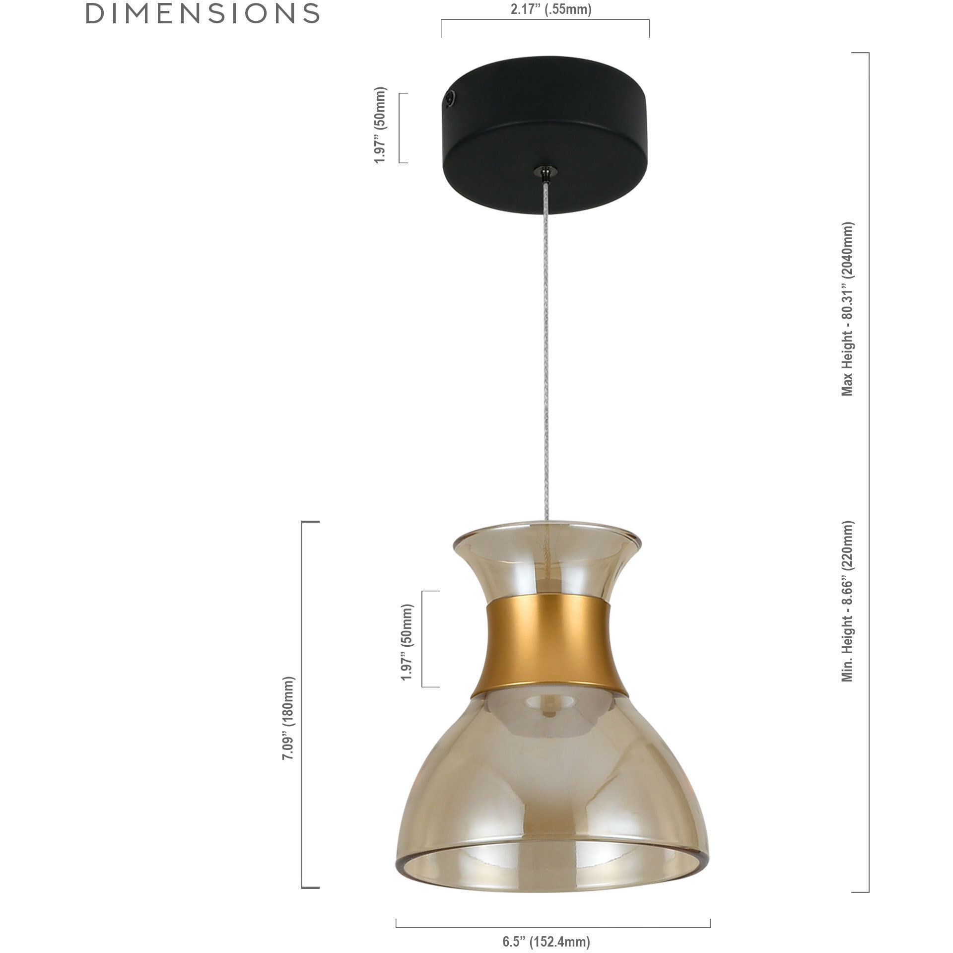 Palermo Series 6.75 inch Black/Gold Pendant Ceiling Light, Artisan Collection