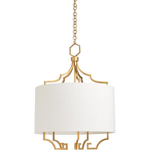 Claire Bell 5 Light 26 inch Antique Gold Leaf/Off White Linen Chandelier Ceiling Light