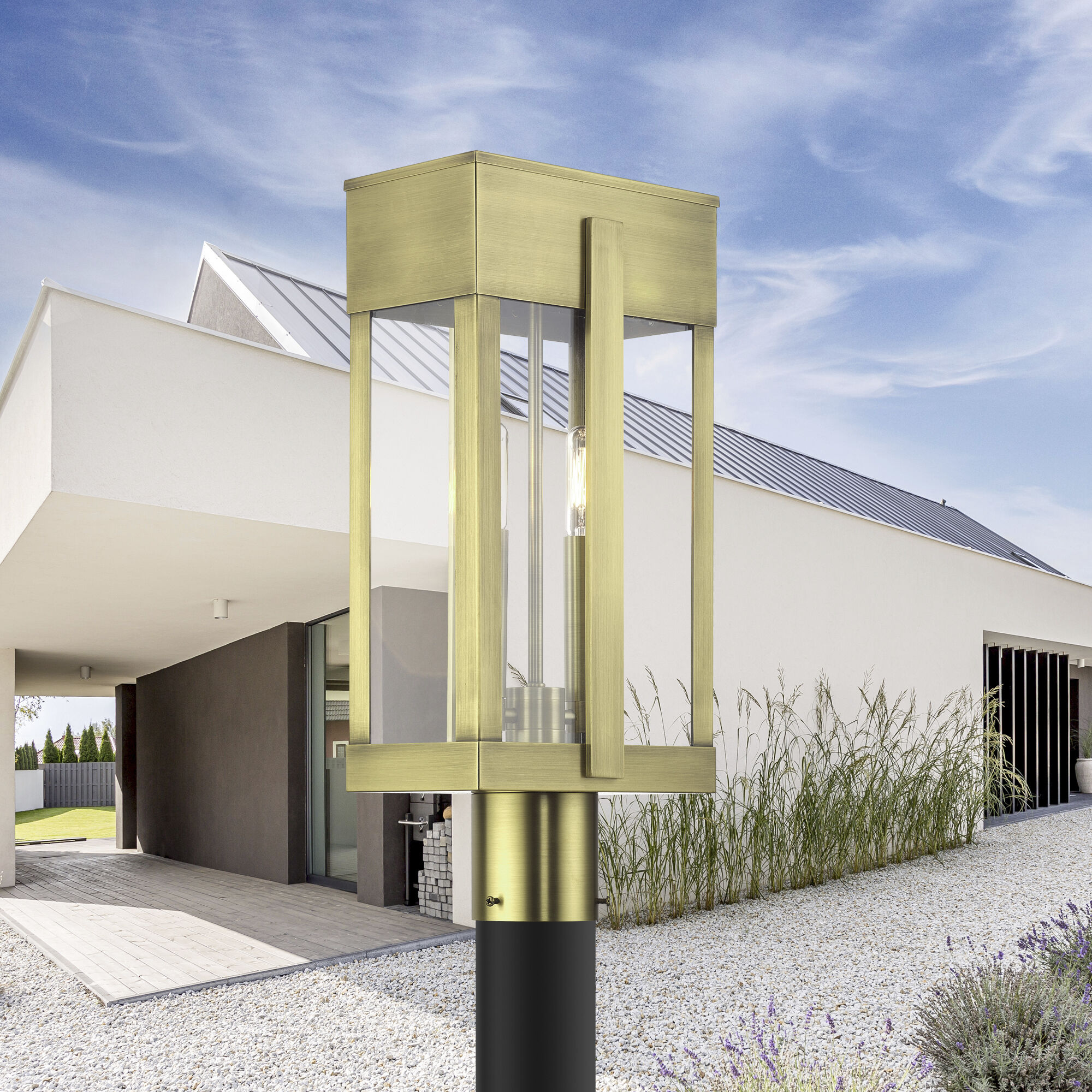 Berksford 2 Light 18.5 inch Antique Brass Outdoor Post Top Lantern